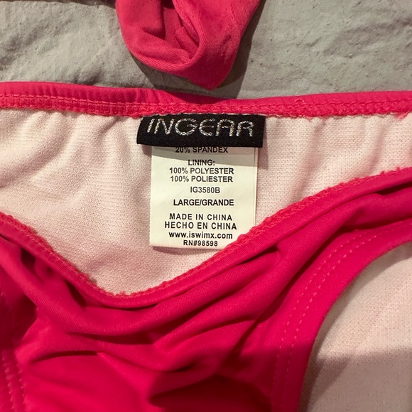 HOT PINK bikini with adorable hip ties women’s large bottom and small top - Picture 5 of 5